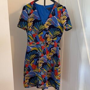 J Crew Blue Floral Short Sleeve faux Wrap Dress
